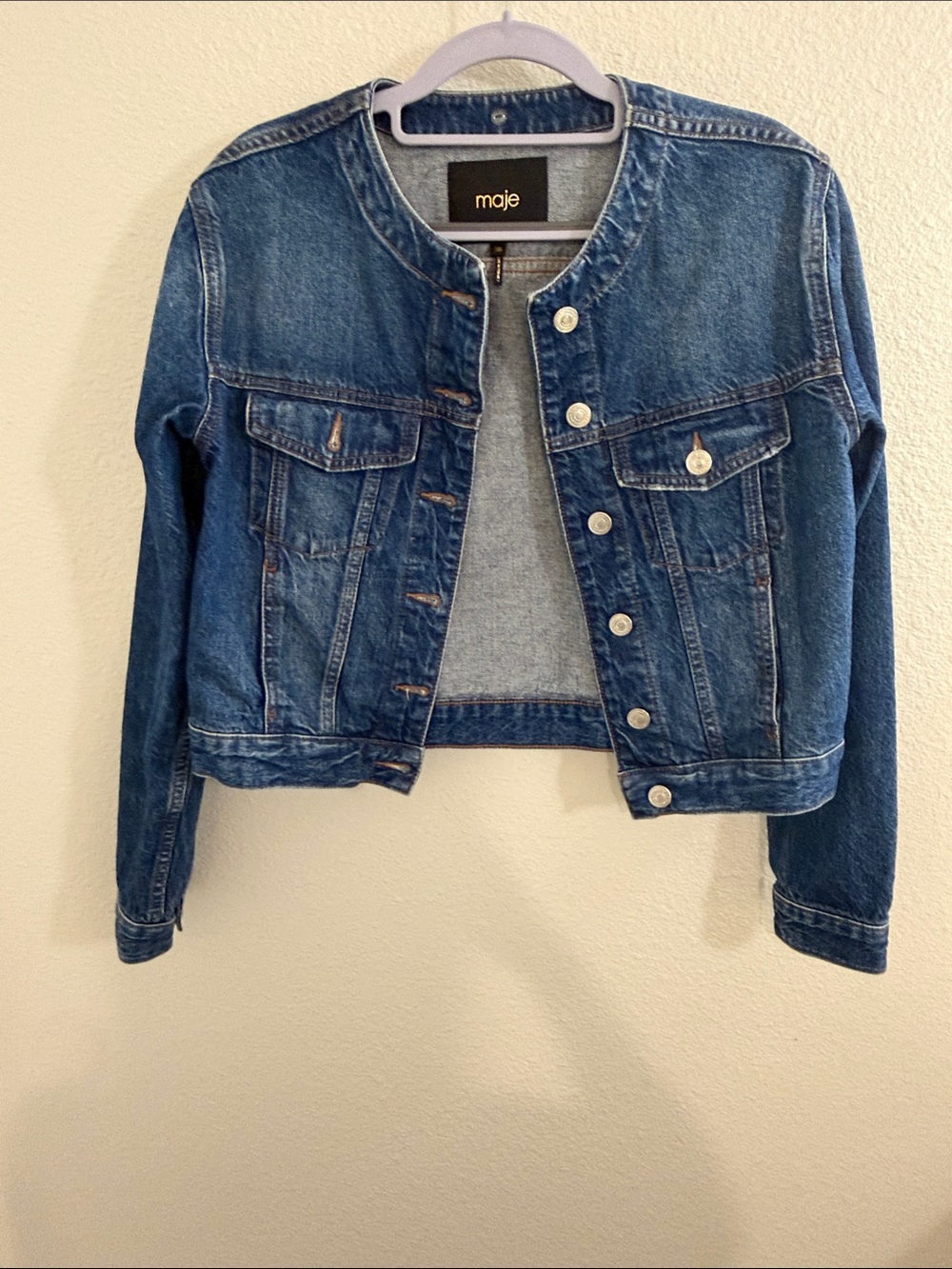 Maje Blue Denim Collarless Jean Jacket - Picture 1 of 2